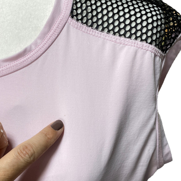 ALALA | sz L Women's Light Pink/Black Mesh Back Sheer Lightweight Active Tee - Picture 7 of 8